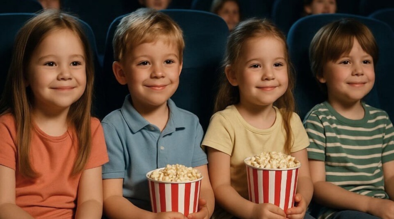 Dzieci w kinie we Włocławku oglądają film