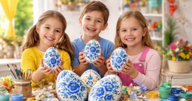 Ilustracja wygenerowana przez AI Dzieci malują fajansowe pisanki
